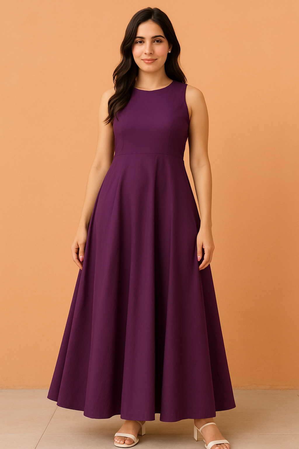 Deep Purple Sleeveless Cotton Maxi Dress - kurthi